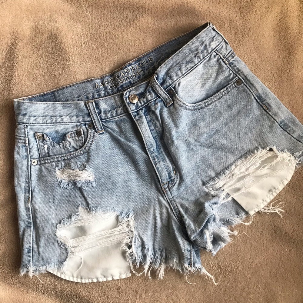 Distressed denim shorts